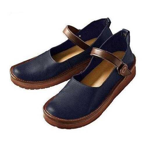 【グッドデザイン賞受賞】手を使わずに脱ぎ履きできる！ 職人手作り ストラップシューズ KAYAK カヤック 靴 レディース【ネイビー／22.5cm】