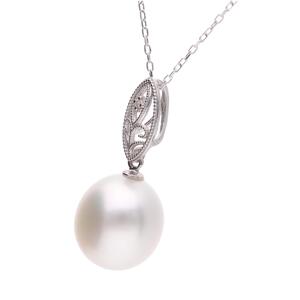 【澪標】シロチョウパール ダイヤモンド ホワイトゴールド ペンダントトップ|無調色 白蝶真珠 南洋真珠 10mm K18WG