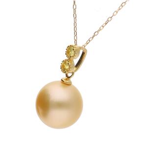 【鞠】ゴールデンパール（南洋 白蝶真珠） 10mm セミラウンド イエローサファイア K18 イエローゴールド ペンダントトップ