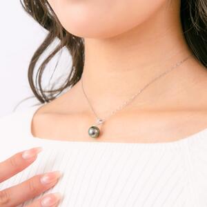 【星涼し】ブラックパール（タヒチ 黒蝶真珠） 10mm セミラウンド ダイヤモンド ペンダントトップ Pt900 プラチナ