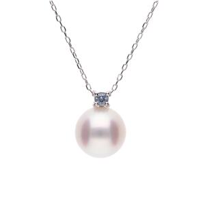 3月 誕生石 アクアマリン 無調色 アコヤ真珠（日本） 8.0mm ラウンド Pt900 プラチナ ペンダント ネックレス（チェーン付き）