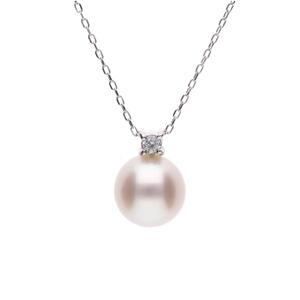 4月 誕生石 ダイヤモンド 無調色 アコヤ真珠（日本） 8.0mm ラウンド Pt900 プラチナ ペンダント ネックレス（チェーン付き）