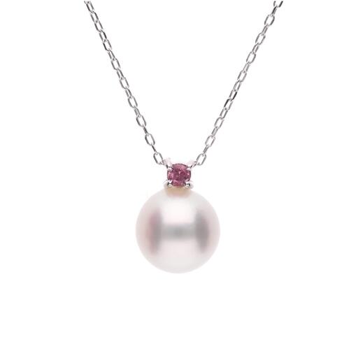 10月 誕生石 ピンクトルマリン 無調色 アコヤ真珠（日本） 8.0mm ラウンド Pt900 プラチナ ペンダント ネックレス（チェーン付き）