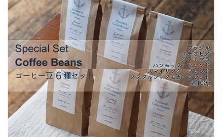 コーヒー豆6種スペシャルセット コーヒー豆セット ブラジル産 甘い香り エチオピア産 果実感 グァテマラ産 ブレンド シングル スパイシー チョコレート感