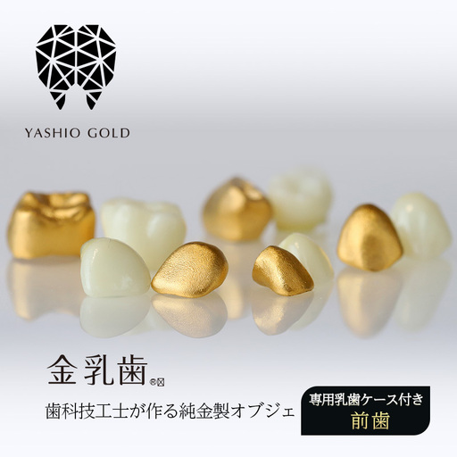 金乳歯（前歯）抜けた乳歯から歯科技工士が作る純金製オブジェ 専用乳歯ケース付き 子 孫へのプレゼント ギフト 出産祝い 乳歯ケース 歯科 予防歯科 ジュエリー 純金 木箱 ウォールナット