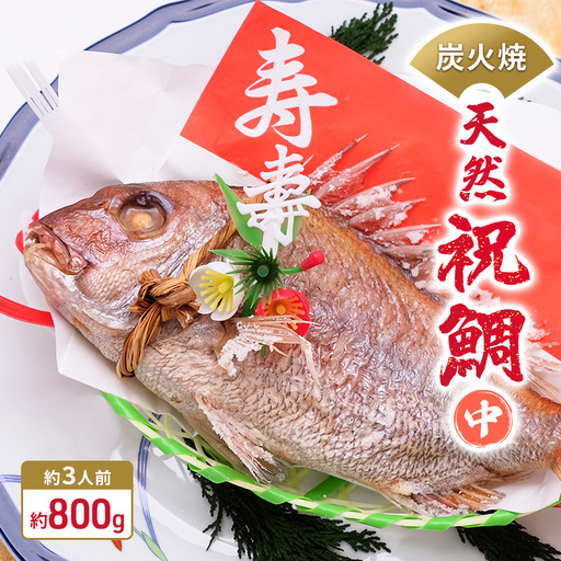炭火焼　天然祝鯛（中）約800g【約3人前】 / 焼鯛 尾頭付き 魚貝類 タイ 真鯛