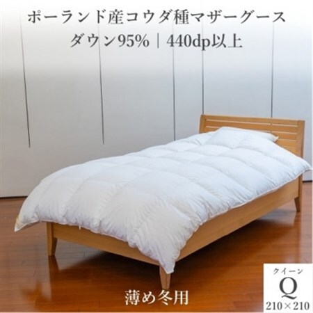 ポーランド産コウダ種マザーグース ダウン95% 薄め冬用羽毛ふとん クイーンサイズ【1457457】