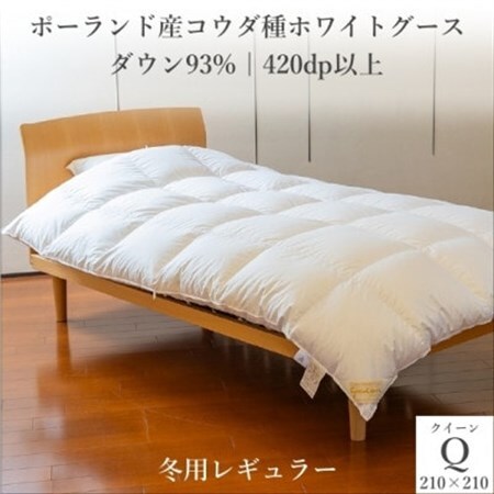ポーランド産コウダ種ホワイトグース ダウン93% 冬用羽毛ふとん クイーンサイズ【1457464】