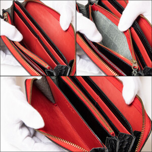 [たつの市産クロコ型押し牛革]長財布(ブラック) ラウンドファスナータイプ HEDGE【1370494】