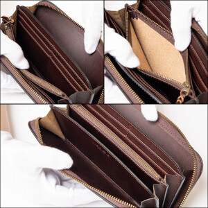 HEDGE ファスナー長財布(ダークブラウン)牛革本来の表情を隠さない染料染め たつの市産牛革使用【1370498】