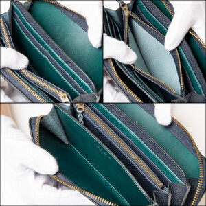 HEDGE ファスナー長財布(ネイビー×ピーコックブルー)たつの市産シュリンク型押し牛革と染料牛革【1370501】