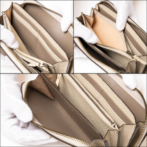 HEDGE たつの市産牛革のファスナー長財布(ベージュ×トープ) シュリンク型押しとスムースレザー【1500582】