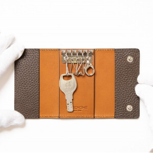 本革キーケース[ダークブラウン]5連キーフック シュリンク型押し【1279479】