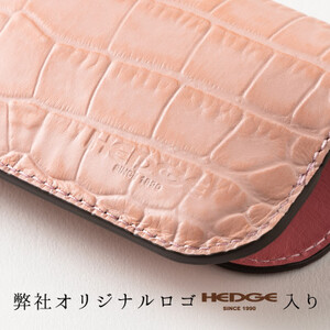 HEDGE 淡いピンクのクロコ型押し牛革 メガネケース 兵庫県たつの