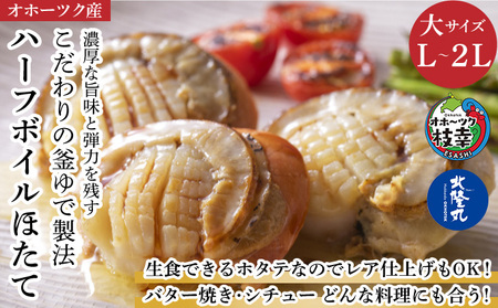 ハーフボイルホタテ［L～2L］大サイズ1kg（16～25個）オホーツク産［北隆丸］【 ほたて 帆立 ホタテ 魚貝類 魚介類 海鮮 大粒 ボイル 生 冷凍 加工食品 北海道 オホーツク 枝幸 】
