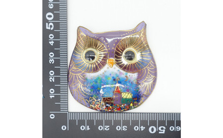 金彩無線七宝焼の大きなふくろうブローチ