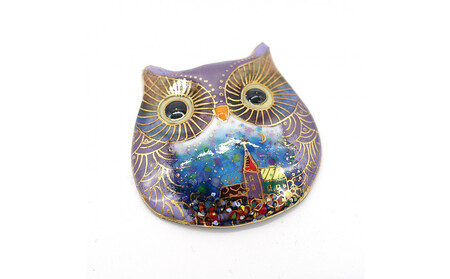 金彩無線七宝焼の大きなふくろうブローチ