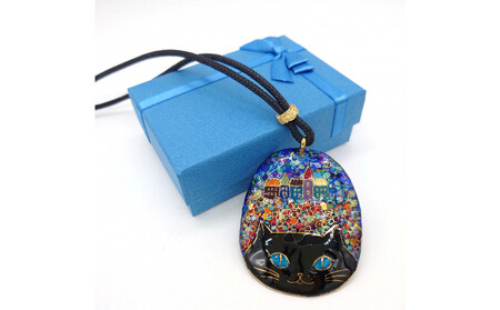 金彩無線七宝焼 黒猫のネックレス