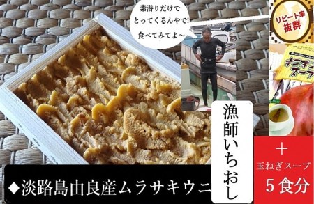 AU79◇ミシュランガイド掲載店も使用!淡路島由良漁港直送だからお届け出来る本物の由良ウニ(50g×1枚)+玉ねぎスープ付き