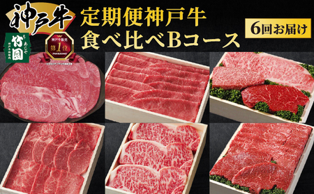  定期便 神戸牛 食べ比べBコース（6回お届け）肉 牛肉 すき焼き しゃぶしゃぶ 焼肉 ステーキ サーロイン モモ スライス 希少部位 定期便 但馬牛 神戸ビーフ 食べ比べ 黒毛和牛 赤身 霜降り 贈答 ギフト お祝い 兵庫県 芦屋市 芦屋 054-a030