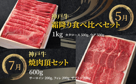 定期便 神戸牛 食べ比べAコース（6回お届け）｜ 肉 牛肉 すき焼き しゃぶしゃぶ 焼肉 ステーキ 定期便 但馬牛 神戸ビーフ 食べ比べ 黒毛和牛 赤身 霜降り 贈答 ギフト お祝い 兵庫県 芦屋市 芦屋 054-a029