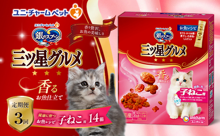 【定期便3回】銀のスプーン三ツ星グルメ 香るお魚仕立て健康に育つ子ねこ用 お魚レシピ 240g×14箱 3ヶ月連続お届け ペットフード キャットフード 猫のごはん 猫用フード 猫 ペット