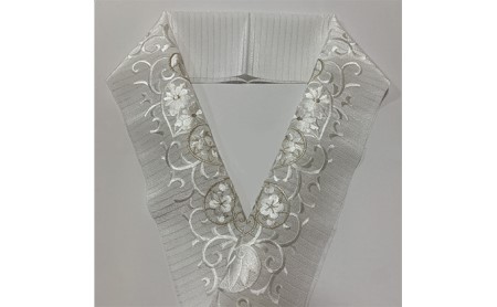 半衿　半襟　絽　白地　たちばなの柄の刺繍　夏物