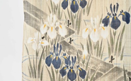 名古屋帯 麻 八橋にカキツバタ柄 お仕立て上がり お単衣 絽 紗に 和装