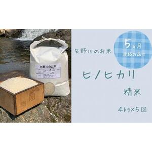 【定期便・全5回】矢野川のお米　ヒノヒカリ精米4kgｘ5回