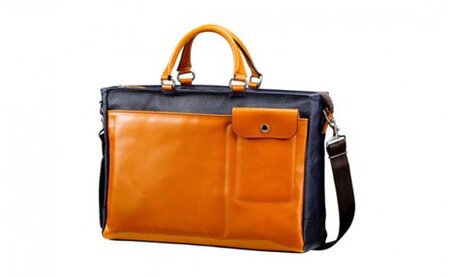 豊岡鞄　デニム×レザートート（5050）　オレンジ