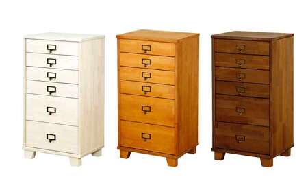 天然木チェスト 6段 A4サイズ ダークブラウン・木脚・取っ手B(メタルアンティーク)