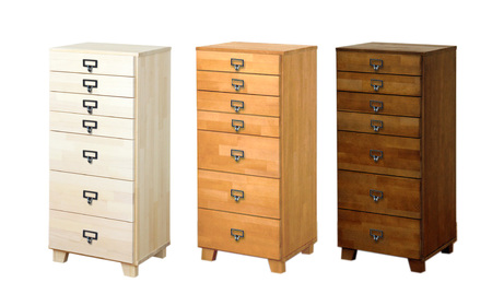 天然木チェスト 7段 A4サイズ ダークブラウン・木脚・取っ手A(ネームアンティーク)