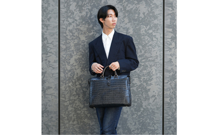 豊岡鞄 craftsmanship クロコ型ブリーフ ミッドナイト 197712 / 木和田正昭商店 クロコダイル調 本革 ブリーフケース ビジネスバッグ メンズ ビジネスカジュアル カバン バッグ A4ファイル収納 手持ち ショルダーベルト付属 2way