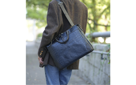 豊岡鞄 craftsmanship クロコ型ブリーフ ミッドナイト 197712 / 木和田正昭商店 クロコダイル調 本革 ブリーフケース ビジネスバッグ メンズ ビジネスカジュアル カバン バッグ A4ファイル収納 手持ち ショルダーベルト付属 2way