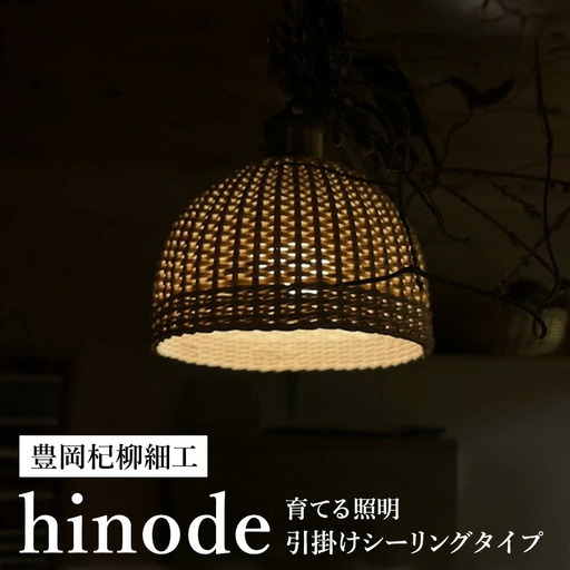豊岡杞柳細工 育てる照明『hinode』照明金具：ダクトレールタイプ（E26口金） / ランプシェード 照明金具・電球付き 柳 半円球 伝統工芸品 天然素材 行李柳 コオリヤナギ