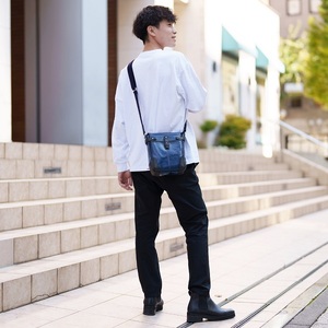 豊岡鞄 帆布PU×レザーショルダーS(24-170)ブルー