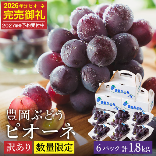 【2026年先行予約】数量限定 訳あり 豊岡ぶどう「ピオーネ」 約300g×6パック ／ ぴおーね ブドウ 葡萄 訳ありぶどう 大粒 強い甘み 爽やかな酸味 新鮮 果物 産地直送 くだもの フルーツ 上品 香り 6,300円