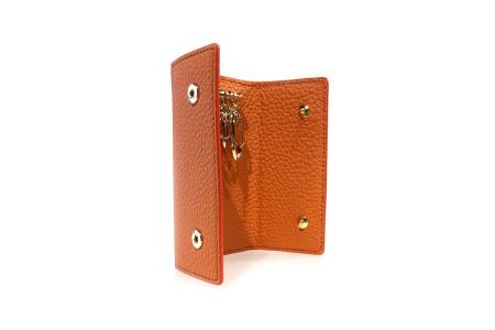 豊岡財布 三つ折りキーケース ドイツ製高級皮革使用 オレンジ