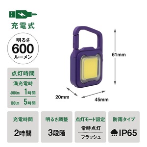 musashi COB-WL010PU 充電式スーパーフラッシュライト6W[パープル]《 ムサシ 充電式 LED スーパーフラッシュライト ライト 防水 アウトドア 防犯 災害 》【2400O10817_04】