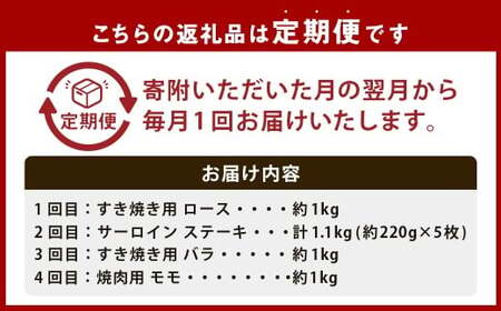 【4回定期便】 牛肉 兵庫県産 黒毛和牛 人気4種 食べ比べ A 肉 ニク にく 牛
