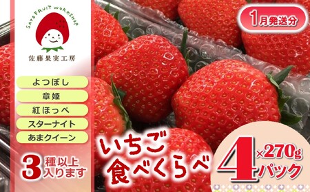 《2026年産先行予約》「西脇市産 旬のいちご４品種食べ比べセット」（約270g×４パック 約1,080g）【佐藤果実工房 全国いちご選手権銀賞受賞農園 TVで紹介!】令和８年１月中旬配送分（12-41）