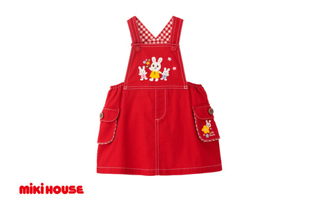 【ミキハウス】うさこ刺繍ジャンパースカート 赤・Mサイズ(81-17-R-M)こども 子ども服 子ども 子供 子供服 播州織 mikihouse ミキハウス