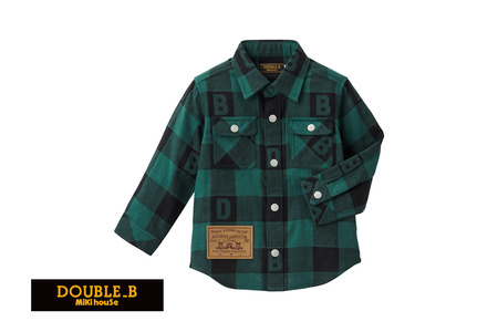 【ダブルＢ】ブロックチェック柄長袖シャツ 子供用（74-23-G-90）こども 子ども服 子ども 子供 子供服 シャツ 播州織 mikihouse ミキハウス