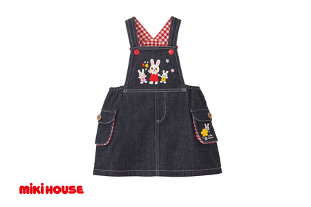 【ミキハウス】うさこ刺繍ジャンパースカート インディゴブルー・Mサイズ(81-17-B-M)こども 子ども服 子ども 子供 子供服 播州織 mikihouse ミキハウス