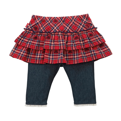 【ミキハウス】チェックスカート付き8分丈パンツ 赤・100cm (48-13-R-100)こども 子ども服 子ども 子供 子供服 播州織 mikihouse ミキハウス