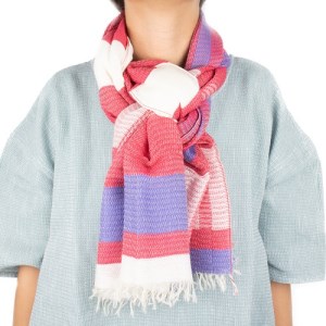 【播州織ダブルフェイスブロックコットンストール】RED.CLEMATIS   44-14