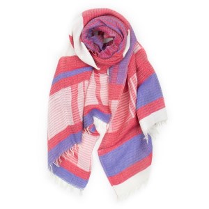 【播州織ダブルフェイスブロックコットンストール】RED.CLEMATIS   44-14