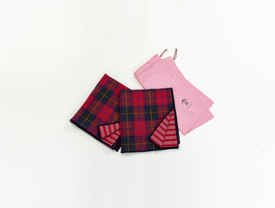 播州染で播州織　トリプルガーゼ　フェイスタオル　レッド２枚組（15-46）