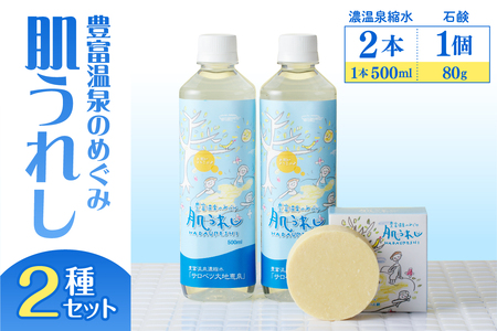 豊富温泉 濃縮温泉水 サロベツ大地恵泉 (500ml×2本) ＆ 肌うれし石けん (約80g×1個) セット　（濃縮温泉水 濃縮 温泉水 石けん せっけん ボディケア 入浴剤 浴用 温泉成分 セット サロベツ とよとみ 常温 北海道 豊富町）