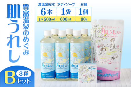 豊富温泉 濃縮温泉水サロベツ大地恵泉 (500ml×6本) ＋ ボディソープ (600ml×1個) ＋ 石けん(約80g×1個) セット